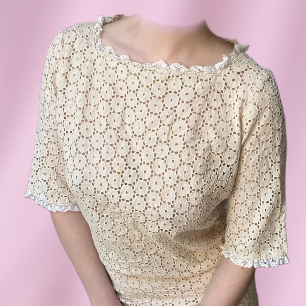 Vintage Broderie Anglaise Embroidery Midi Dress